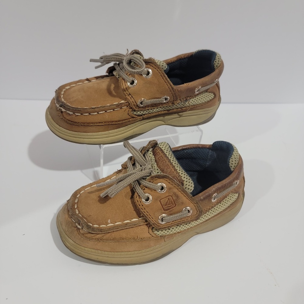 Sperry Top-Sider Kids Billfish Tan Leather Boat Shoes Loafers 8.5M CB48948A